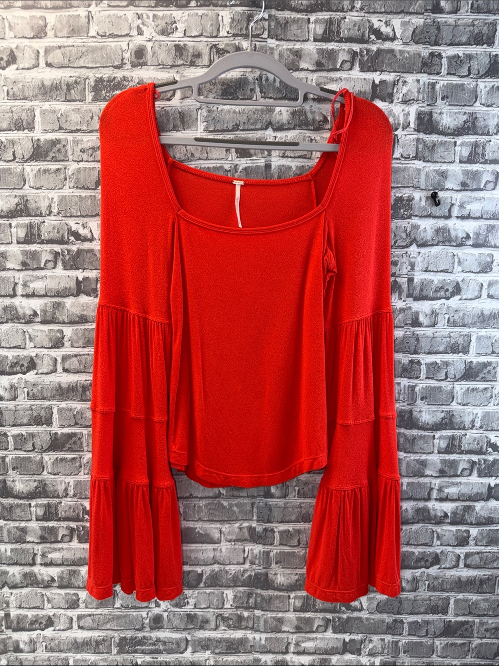 Free People Women’s Red Tiered Bell Sleeve Top